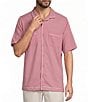 Caribbean Solid Cross Hatch Short Sleeve Woven Camp Shirt - Image 5