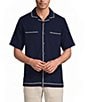 Caribbean Solid Cross Hatch Short Sleeve Woven Camp Shirt - Image 5