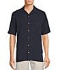 Color:Dark Navy - Image 1 - Solid Short Sleeve Woven Camp Shirt