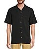 Color:Black - Image 1 - Solid Short Sleeve Woven Camp Shirt