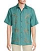 Color:Teal - Image 1 - Teal Palm Panel Embroidered Short Sleeve Shirt