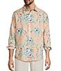 Caribbean Tropical Leaf Print Long Sleeve Woven Shirt - Image 1