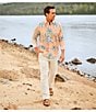 Caribbean Tropical Leaf Print Long Sleeve Woven Shirt - Image 5