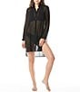 Color:Black - Image 1 - Solid Button Front Cover-Up Shirt Dress
