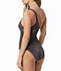 Color:Black - Image 2 - Solid Glitter Metallic One Shoulder Cut-Out One Piece Swimsuit