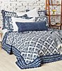 Color:Navy - Image 1 - Cassie Chinoiserie Tulip Floral Cotton Voile Reversible Quilt