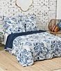 Color:Navy/White - Image 1 - Starla Chinoiserie Floral Print Kantha Stitch Quilt