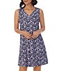 Color:Navy Print - Image 1 - Allover Floral Print V-Neck Sleeveless Jersey Knit Nightgown