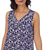 Color:Navy Print - Image 3 - Allover Floral Print V-Neck Sleeveless Jersey Knit Nightgown