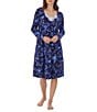 Color:Navy/Print - Image 1 - Cotton Jersey Long Sleeve V-Neck Floral Print Nightgown