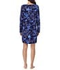 Color:Navy/Print - Image 2 - Cotton Jersey Long Sleeve V-Neck Floral Print Short Nightgown