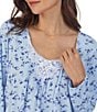 Color:Blue Floral - Image 3 - Cotton Jersey Long Sleeve V-Neck Floral Print Short Nightgown