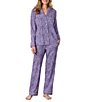 Carole Hochman Ditsy Floral Print Long Sleeve Notch Collar Knit Interlock Cotton Pant Pajama Set - Image 1