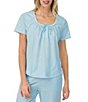 Color:Aqua Dot - Image 3 - Dot Print Short Sleeve Scoop Neck Knit Capri Pajama Set