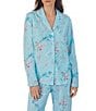 Color:Aqua Print - Image 3 - Floral Knit Long Sleeve Notch Collar Long Pant Pajama Set