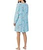 Color:Aqua Print - Image 2 - Floral Knit Long Sleeve Round Neck Short Nightgown
