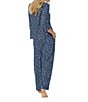 Color:Navy/Print - Image 2 - Floral Print 3/4 Sleeve Notch Collar Jersey Knit Long Pajama Set