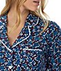 Color:Navy/Print - Image 3 - Floral Print 3/4 Sleeve Notch Collar Jersey Knit Long Pajama Set