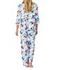 Color:White/Floral - Image 2 - Floral Print 3/4 Sleeve Notch Collar Jersey Knit Long Pajama Set