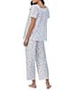Color:Aqua/Pink - Image 2 - Floral Print Short Sleeve Sweetheart Neck Cotton Jersey Knit Pajama Set