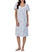 Color:Aqua Print - Image 1 - Floral Print Short Sleeve Sweetheart Neck Jersey Knit Waltz Nightgown