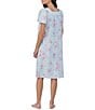 Color:Aqua Print - Image 2 - Floral Print Short Sleeve Sweetheart Neck Jersey Knit Waltz Nightgown