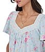 Color:Aqua Print - Image 3 - Floral Print Short Sleeve Sweetheart Neck Jersey Knit Waltz Nightgown