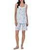 Color:Aqua Print - Image 1 - Floral Print Sleeveless Sweetheart Neck Jersey Knit Cotton Shorty Pajama Set