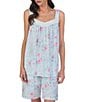 Color:Aqua Print - Image 3 - Floral Print Sleeveless Sweetheart Neck Jersey Knit Cotton Shorty Pajama Set