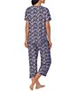 Color:Navy - Image 2 - Floral Print V-Neck Short Sleeve Cropped Pajama Set