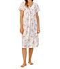 Color:Peach Multi - Image 1 - Flutter Sleeve V-Neck Cotton Jersey Floral Short Waltz Gown