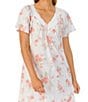 Color:Peach Multi - Image 3 - Flutter Sleeve V-Neck Cotton Jersey Floral Short Waltz Gown