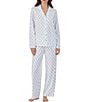 Color:Aqua Pink - Image 1 - Knit Diamond Print Long Sleeve Notch Collar Long Pant Pajama Set