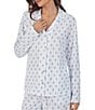 Color:Aqua Pink - Image 3 - Knit Diamond Print Long Sleeve Notch Collar Long Pant Pajama Set
