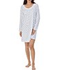 Color:Aqua/Pink - Image 1 - Knit Diamond Print Long Sleeve Round Neck Short Nightgown
