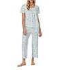 Color:White Ditsy - Image 1 - Knit Ditsy Floral Print Short Sleeve Scoop Neck Capri Pajama Set