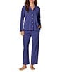 Carole Hochman Long Sleeve Notch Collar Pointelle Knit Button Front Long Pajama Set, Color:Sapphire - Image 1