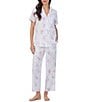 Color:Bouquet Print - Image 1 - Petite Size Floral Print Short Sleeve Notch Collar Cotton Jersey Knit Pant Pajama Set