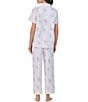 Color:Bouquet Print - Image 2 - Petite Size Floral Print Short Sleeve Notch Collar Cotton Jersey Knit Pant Pajama Set