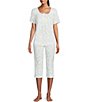 Color:White Ditsy - Image 1 - Petite Size Knit Ditsy Floral Print Short Sleeve Scoop Neck Capri Pajama Set
