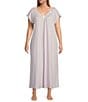 Color:White Multi - Image 1 - Plus Size Floral Print Short Sleeve V-Neck Ballet Nightgown