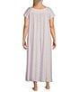 Color:White Multi - Image 2 - Plus Size Floral Print Short Sleeve V-Neck Ballet Nightgown
