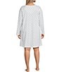 Color:Aqua/Pink - Image 2 - Plus Size Knit Diamond Print Long Sleeve Round Neck Short Nightgown