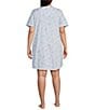 Color:Blue/Floral - Image 2 - Plus Size Short Sleeve Lace Pintuck Crew Neck Cotton Knit Floral Nightgown