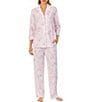 Color:Rose Floral - Image 1 - Rose Floral Cotton Jersey 3/4 Sleeve Notch Collar Pajama Set