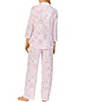 Color:Rose Floral - Image 2 - Rose Floral Cotton Jersey 3/4 Sleeve Notch Collar Pajama Set