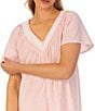 Color:Peach/Print - Image 3 - Short Flutter Sleeve V-Neck Cotton Jersey Short Waltz Gown