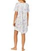 Color:White/Print - Image 2 - Short Sleeve Lace Scoop Neck Cotton Knit Butterfly Floral Print Nightgown