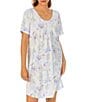 Color:White/Print - Image 3 - Short Sleeve Lace Scoop Neck Cotton Knit Butterfly Floral Print Nightgown