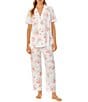 Color:Peach Multi - Image 1 - Short Sleeve Notch Collar Coordinating Pant Floral Knit Pajama Set